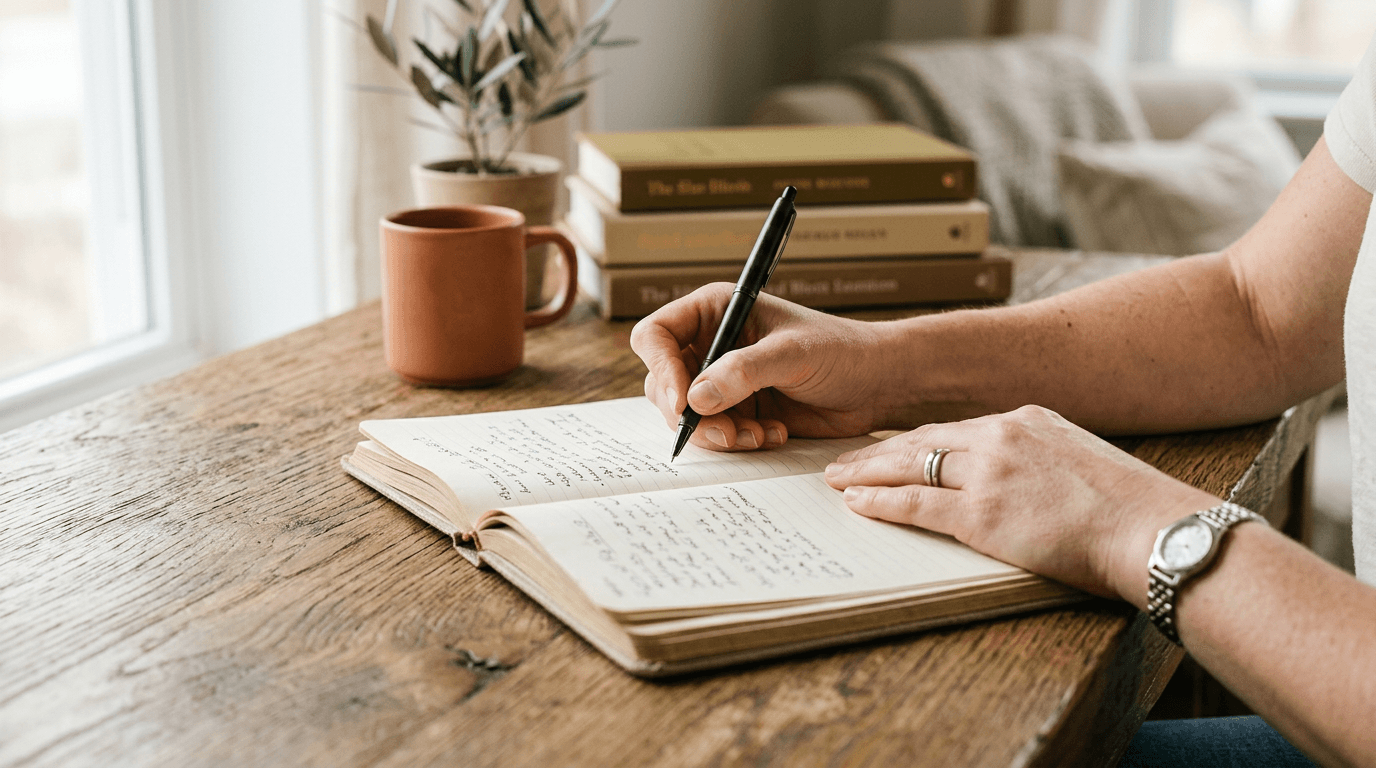 Manos escribiendo en un cuaderno